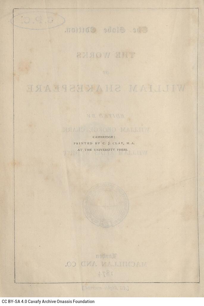 18 x 12 εκ. 2 σ. χ.α. + VIII σ. + 1075 σ. + 7 σ. χ.α., όπου στο φ. 1 χειρόγραφη σημείωση 